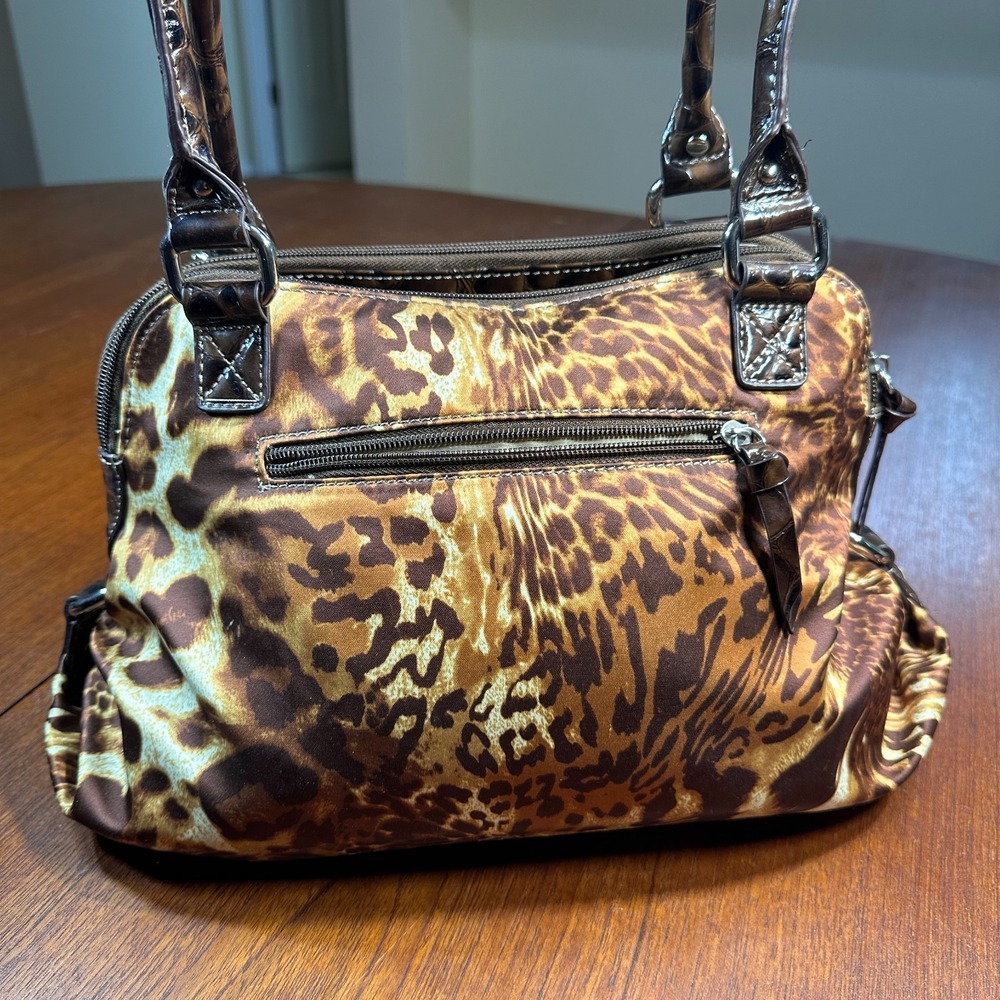 Genna De Rossi Large Leopard Print Purse Shoulder Bag Double Handle Mob Wife